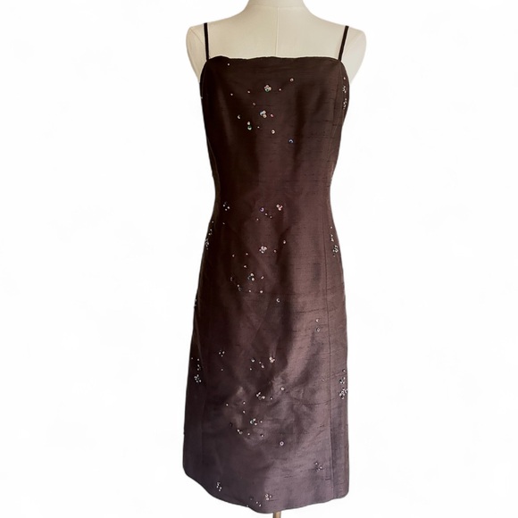 Y2K ANN TAYLOR Silk Brown Iridescent Sequin Dress Fairy Grunge Whimsigoth Sz 10 - Picture 1 of 14